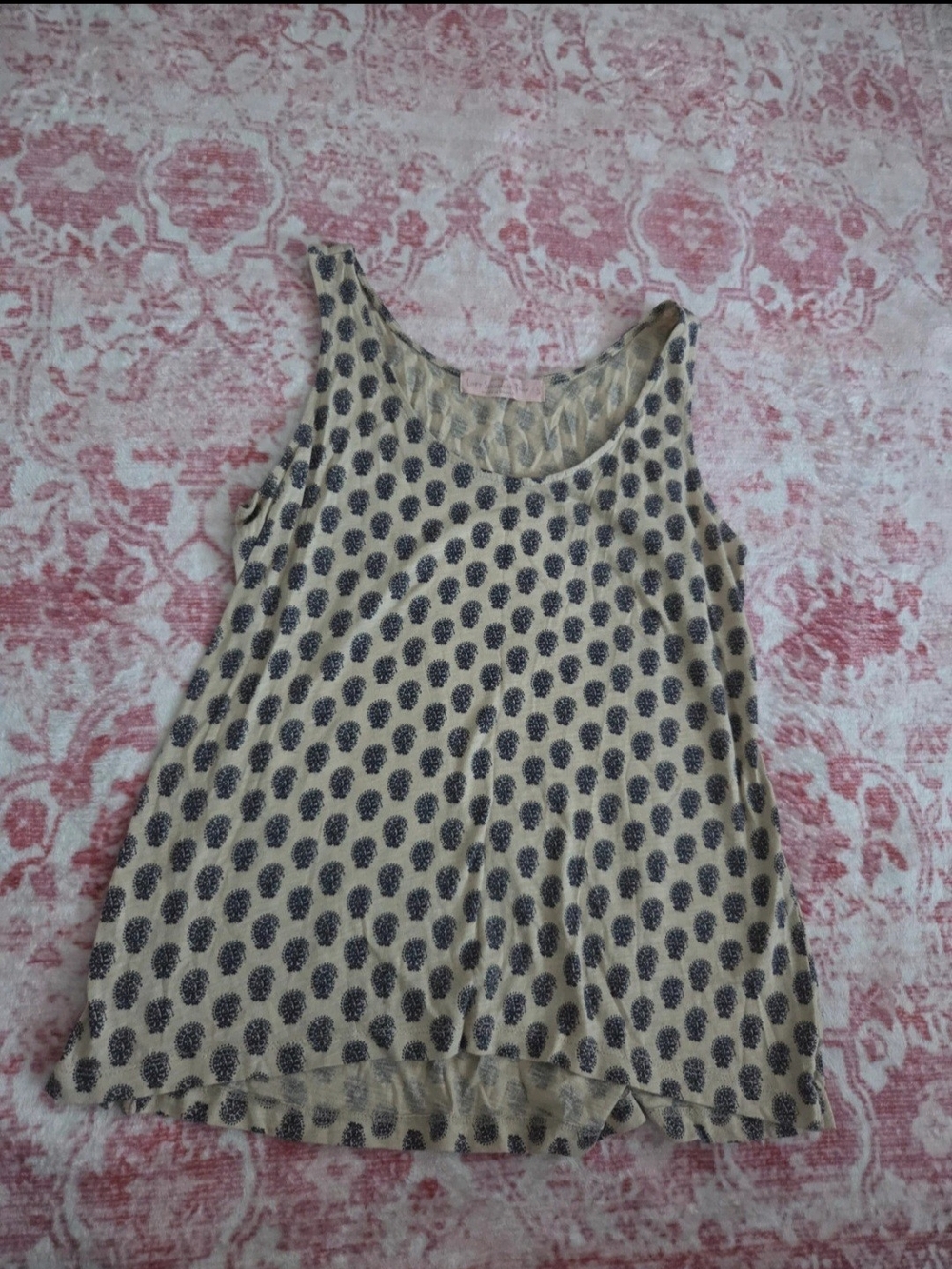 Sleeveless Cream Tank Top with Navy Print